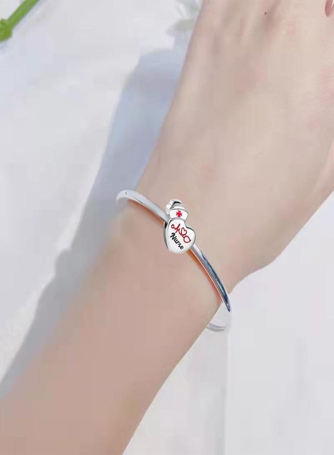 TGLS Heart Nurse Charm With Red Cross Nurse Cap Stethoscope Heartbeat Nursing Bead Compatible With Pandora Charms Bracelets - Image 4